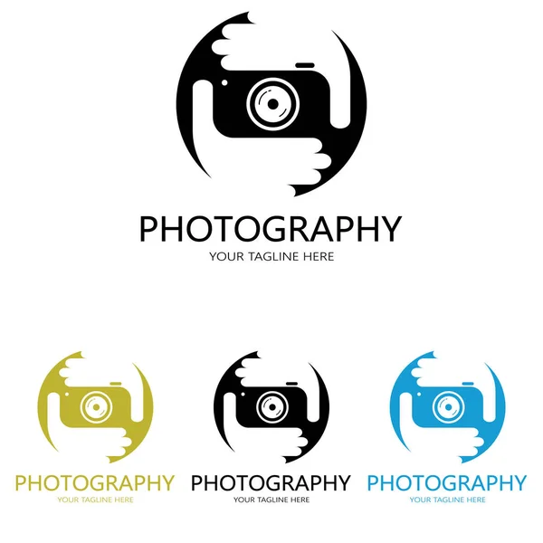 Фотография Камеры Логотип Иконки Векторного Дизайна Шаблон Изолирован Черном Фоне — стоковый вектор