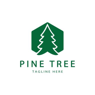 Çam ormanı, maceracılar, kamp, doğa, rozetler ve iş yerleri için basit çam ağacı logosu.