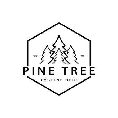 Çam ormanı, maceracılar, kamp, doğa, rozetler ve iş yerleri için basit çam ağacı logosu.