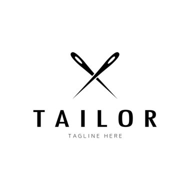 elbise, iplik ve dikiş makinesi, giyim ürünleri tasarımı, nakliye şirketleri, moda vektör formu için düğmelerin kombinasyonu logo resimleme şablonu