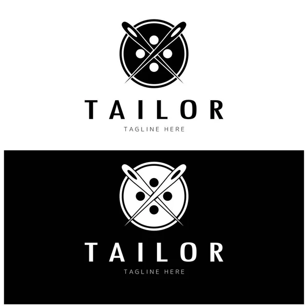 Tailor Logo Icon Illustration Template Combination Buttons Clothes Thread Sewing — Stock Vector