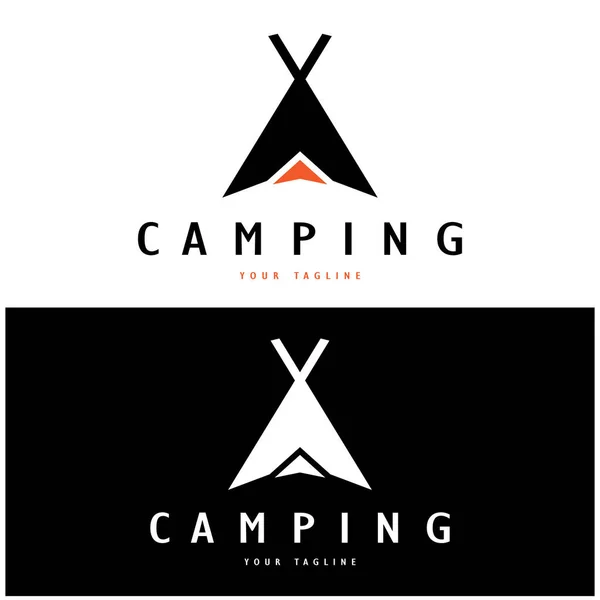 Logotipo Tienda Vintage Retro Camping Con Carpa Árbol Letrero Hoguera — Vector de stock