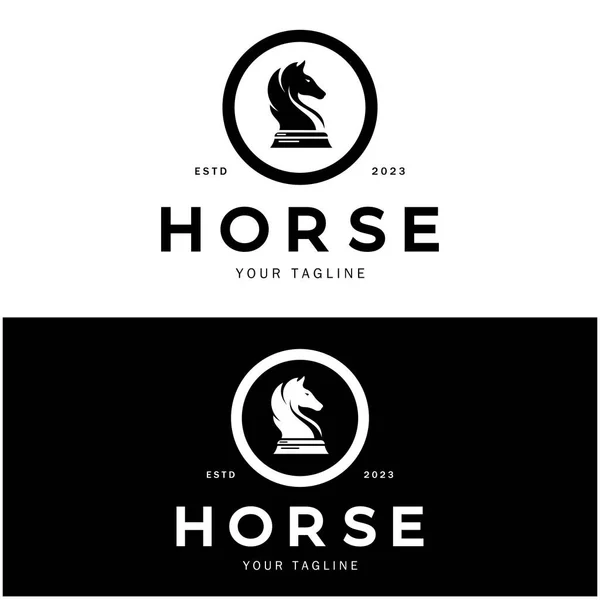 Scacchi Logo Del Gioco Strategia Con Cavallo Pedone Ministro Torre — Vettoriale Stock