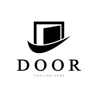 Geometrik şekilli basit açık kapı logosu inşaat, müteahhitler, iş yeri ve inşaat şirketleri, vektör.