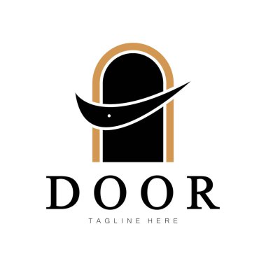 Geometrik şekilli basit açık kapı logosu inşaat, müteahhitler, iş yeri ve inşaat şirketleri, vektör.