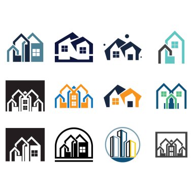 Basit emlak logosu tasarımı, bina, gökdelen, emlak işi, apartman, mimari vektörü