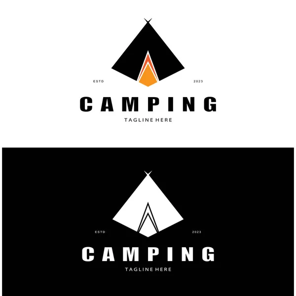 Vintage Och Retro Tält Logotyp Camping Med Tält Träd Och — Stock vektor