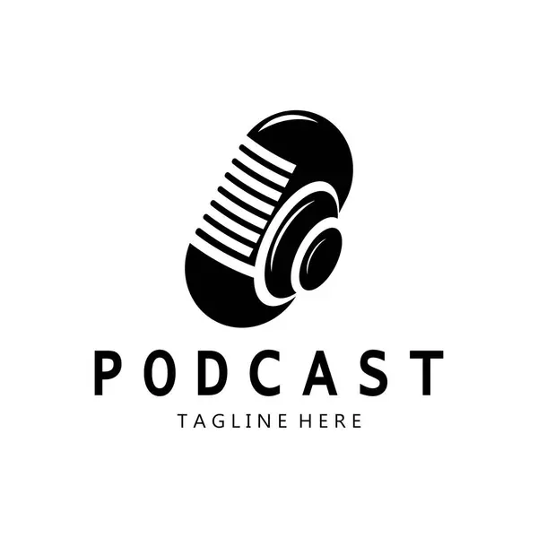 Podcast Logo Mit Mikrofon Und Kopfhörer Audio Radiowellen Für Studio Stockvektor