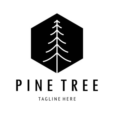 Çam ormanı, maceracılar, kamp, doğa, rozetler ve iş yerleri için basit çam ağacı logosu.