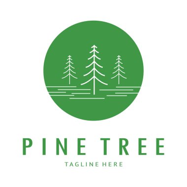 Çam ormanı, maceracılar, kamp, doğa, rozetler ve iş yerleri için basit çam ağacı logosu.