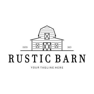 Klasik organik çiftlik evi ya da ahır, depo, köy ahırı ve hayvan çiftliği logosu tasarımı.