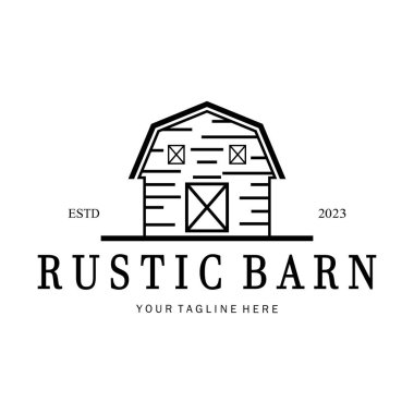 Klasik organik çiftlik evi ya da ahır, depo, köy ahırı ve hayvan çiftliği logosu tasarımı.