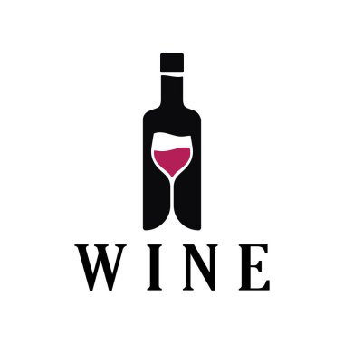 Şarap kadehleri ve şişelerle şarap logosu. Gece kulüpleri, barlar, kafeler ve şarap dükkanları için..