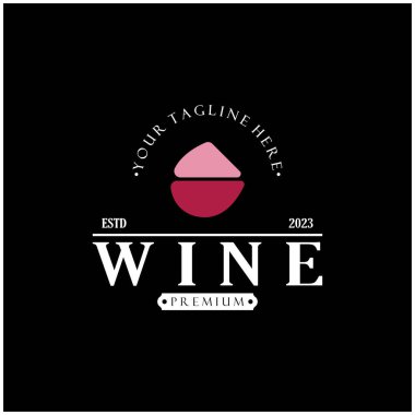 Şarap kadehleri ve şişelerle şarap logosu. Gece kulüpleri, barlar, kafeler ve şarap dükkanları için..