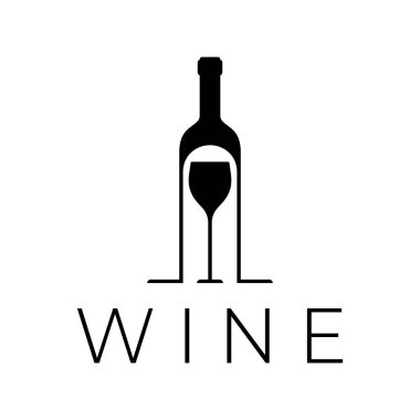 Şarap kadehleri ve şişelerle şarap logosu. Gece kulüpleri, barlar, kafeler ve şarap dükkanları için..