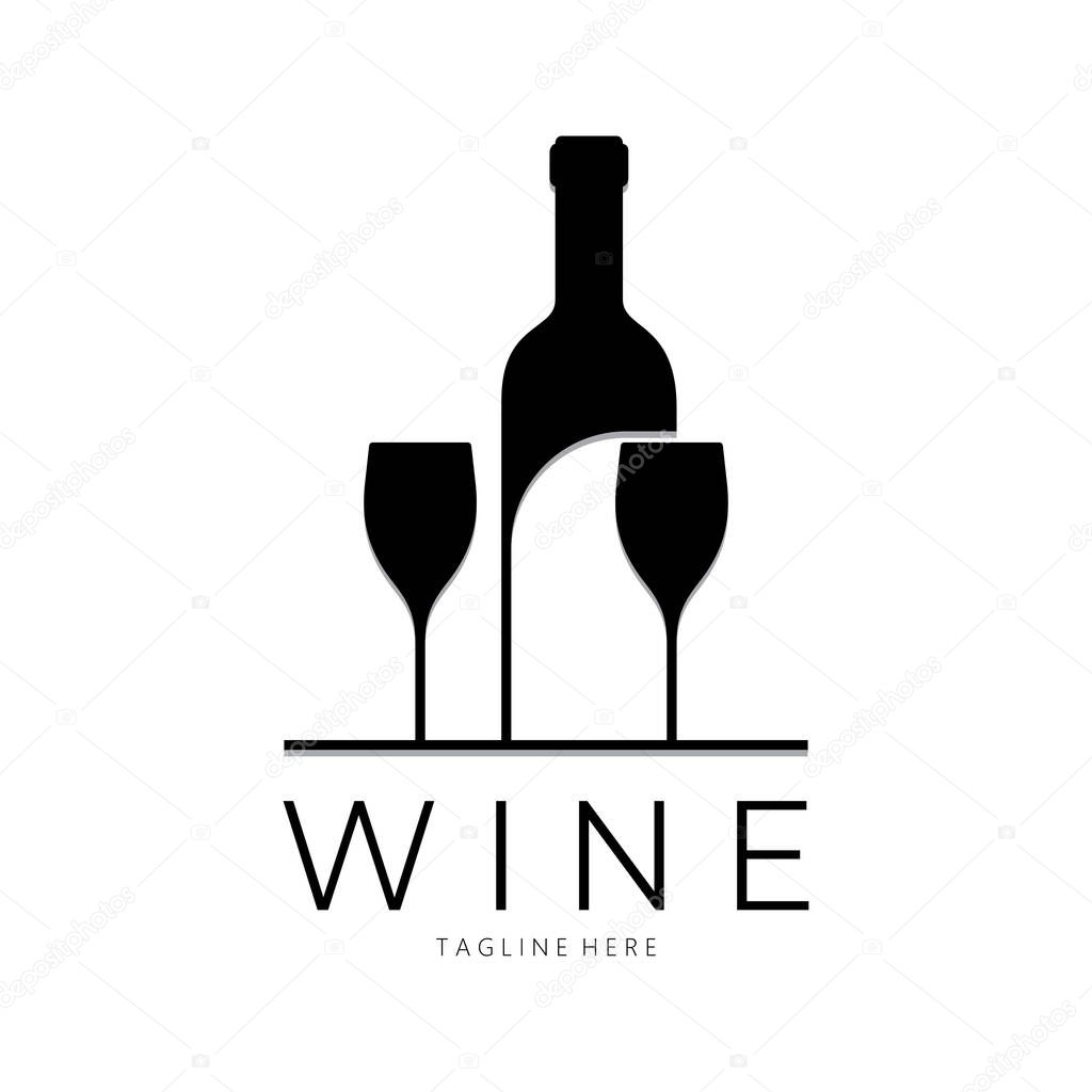 Wine logo with wine glasses and bottles.for night clubs,bars,cafe and wine shops.
