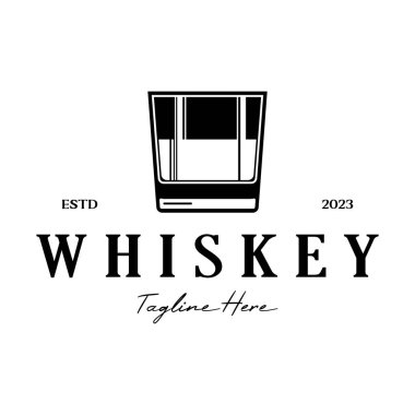 Bardaklı veya biralı kaliteli viski logosu. içecekler, barlar, kulüpler, kafeler, şirketler.