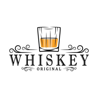 Bardaklı veya biralı kaliteli viski logosu. içecekler, barlar, kulüpler, kafeler, şirketler.