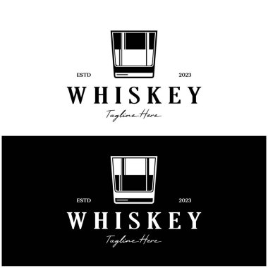Bardaklı veya biralı kaliteli viski logosu. içecekler, barlar, kulüpler, kafeler, şirketler.