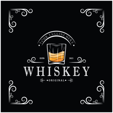 Bardaklı veya biralı kaliteli viski logosu. içecekler, barlar, kulüpler, kafeler, şirketler.