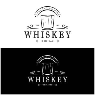 Bardaklı veya biralı kaliteli viski logosu. içecekler, barlar, kulüpler, kafeler, şirketler.