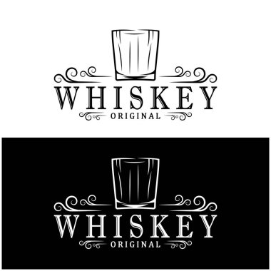 Bardaklı veya biralı kaliteli viski logosu. içecekler, barlar, kulüpler, kafeler, şirketler.