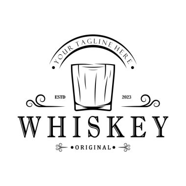 Bardaklı veya biralı kaliteli viski logosu. içecekler, barlar, kulüpler, kafeler, şirketler.