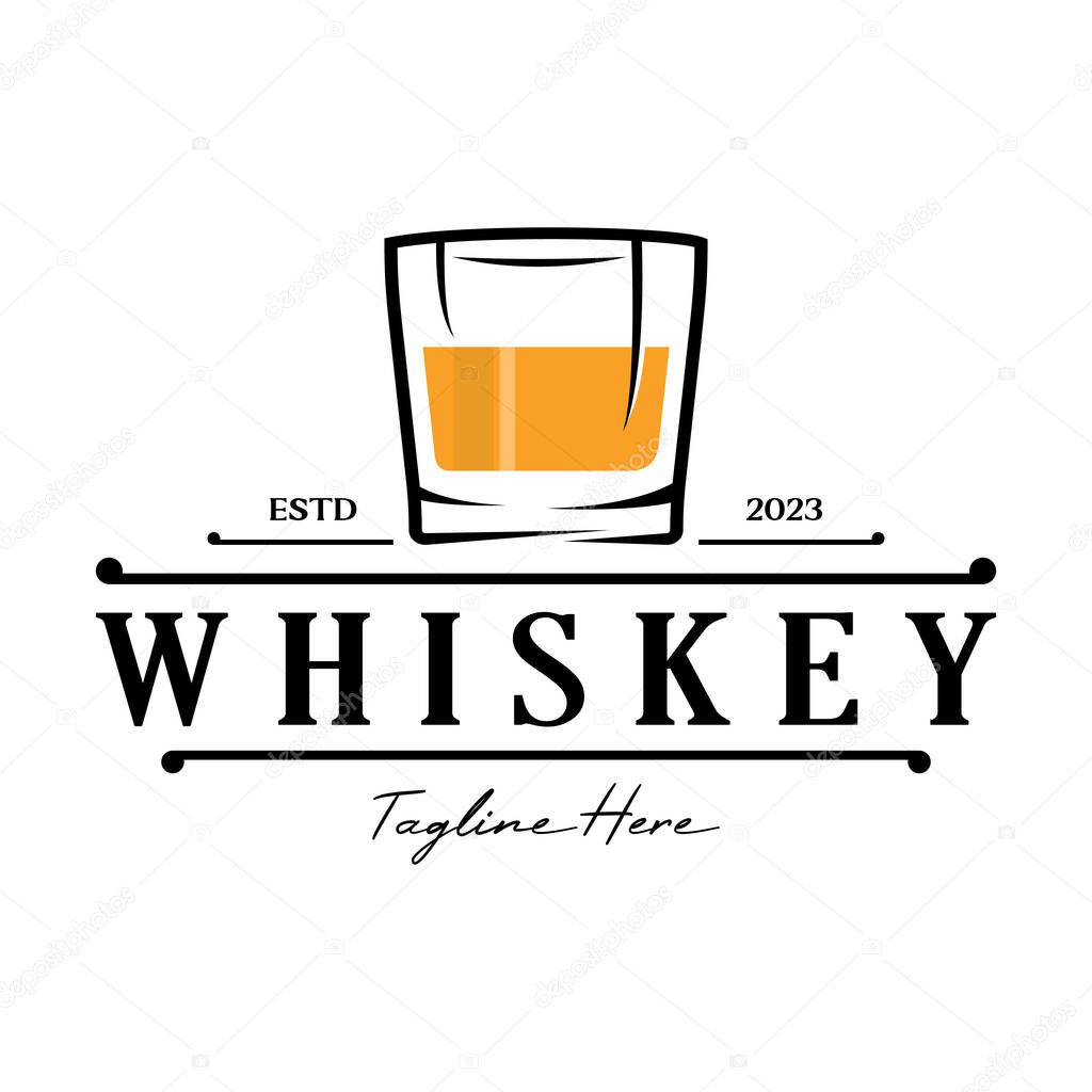 Vintage premium whiskey logo label with glass or beer. for drinks, bars, clubs, cafes, companies.