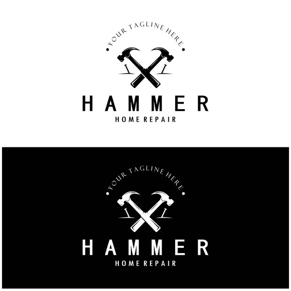Retro Vintage Gekreuzten Hammer Und Nagel Logo Für Hause Reparatur Stockillustration