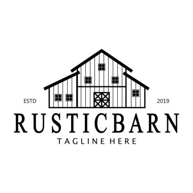 Klasik organik çiftlik evi ya da ahır, depo, köy ahırı ve hayvan çiftliği logosu tasarımı.