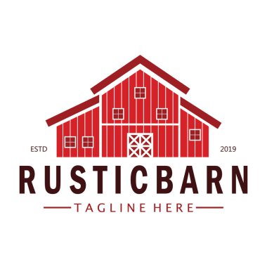 Klasik organik çiftlik evi ya da ahır, depo, köy ahırı ve hayvan çiftliği logosu tasarımı.