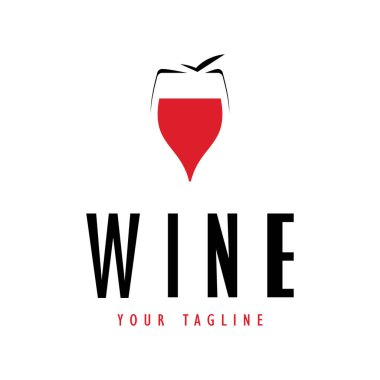 Şarap kadehleri ve şişelerle şarap logosu. Gece kulüpleri, barlar, kafeler ve şarap dükkanları için..