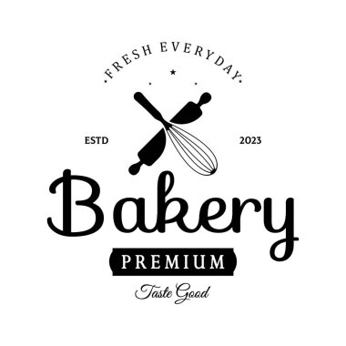 Pastane logosu retro vektör illüstrasyonu.cupcake, bakery.cake Vintage tipografi logosu tasarımı.