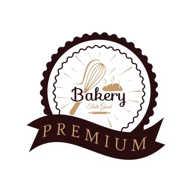 Pastane logosu retro vektör illüstrasyonu.cupcake, bakery.cake Vintage tipografi logosu tasarımı.