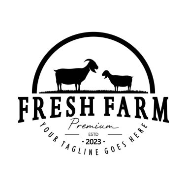 Klasik organik hayvan çiftliği logosu. Ticari, hayvancılık, etiket ve rozetler için retro-retro siluet..