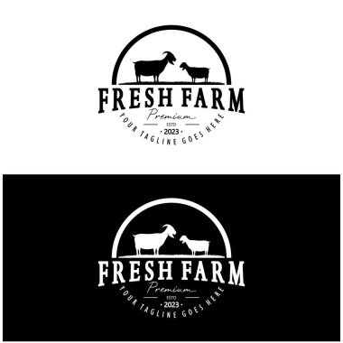 Klasik organik hayvan çiftliği logosu. Ticari, hayvancılık, etiket ve rozetler için retro-retro siluet..