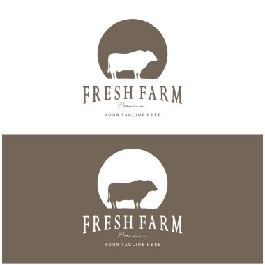 Klasik organik hayvan çiftliği logosu. Ticari, hayvancılık, etiket ve rozetler için retro-retro siluet..