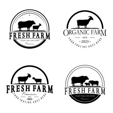 Klasik organik hayvan çiftliği logosu. Ticari, hayvancılık, etiket ve rozetler için retro-retro siluet..