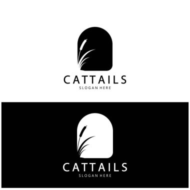 cattails or river reed grass plant logo design, aquatic plants, swamp, wild grass vector clipart