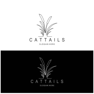 cattails or river reed grass plant logo design, aquatic plants, swamp, wild grass vector clipart