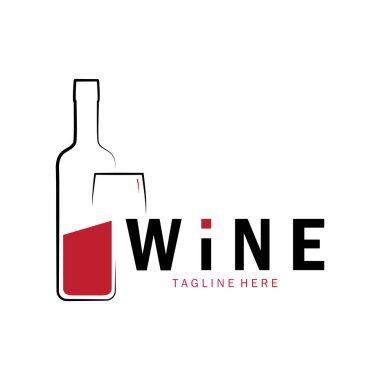Şarap kadehleri ve şişelerle şarap logosu. Gece kulüpleri, barlar, kafeler ve şarap dükkanları için..