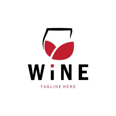 Şarap kadehleri ve şişelerle şarap logosu. Gece kulüpleri, barlar, kafeler ve şarap dükkanları için..