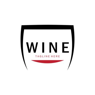 Şarap kadehleri ve şişelerle şarap logosu. Gece kulüpleri, barlar, kafeler ve şarap dükkanları için..
