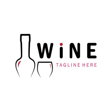 Şarap kadehleri ve şişelerle şarap logosu. Gece kulüpleri, barlar, kafeler ve şarap dükkanları için..
