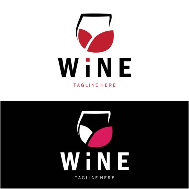 Şarap kadehleri ve şişelerle şarap logosu. Gece kulüpleri, barlar, kafeler ve şarap dükkanları için..
