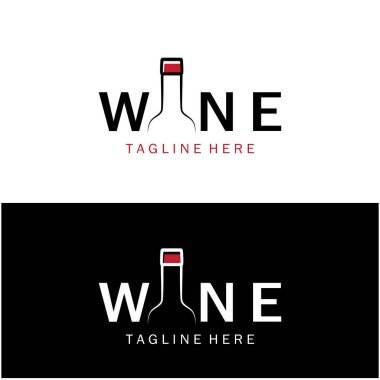 Şarap kadehleri ve şişelerle şarap logosu. Gece kulüpleri, barlar, kafeler ve şarap dükkanları için..