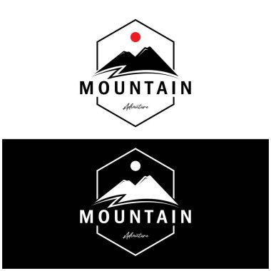 Minimalist mountain and sun logo design in flat colors packed with modern concepts vector illustration