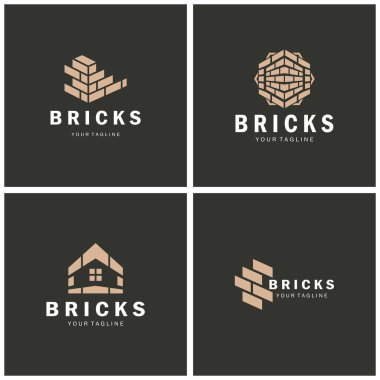 Binalar, mimari binalar, inşaat mühendisliği, inşaat malzemeleri dükkanları için yaratıcı tuğla logosu tasarımları