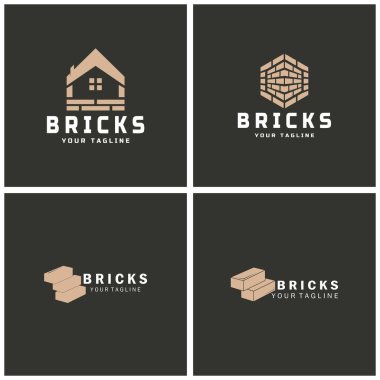 Binalar, mimari binalar, inşaat mühendisliği, inşaat malzemeleri dükkanları için yaratıcı tuğla logosu tasarımları