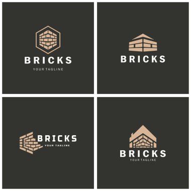 Binalar, mimari binalar, inşaat mühendisliği, inşaat malzemeleri dükkanları için yaratıcı tuğla logosu tasarımları